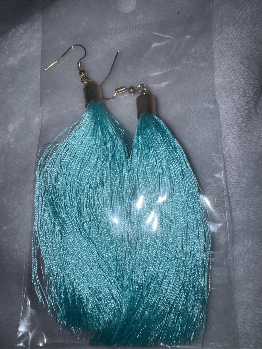 Turquoise Tassel Drop Earrings with Gold-Tone Caps - Women's Jewelry